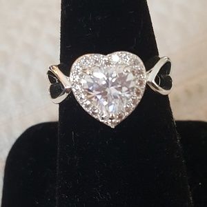Size 7 Sterling Silver heart white sapphire ring